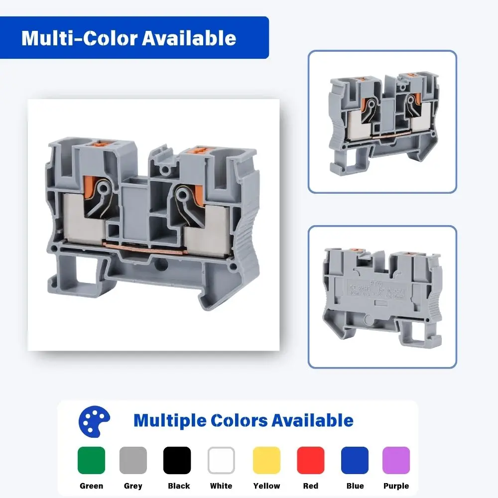 10PCS/LOT Din Rail Screwless Terminal Block 10mm² PT10 Push-in Spring Feed-Through Wire Connector 10Pcs