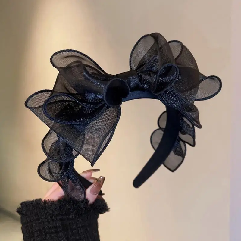 

P88A Elegant Headband Black-Butterfly Bow Headband Bow Hair Accessory for Women