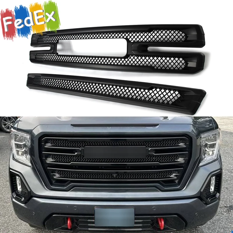 

Replace for GMC Sierra 1500 2019 2020 2021 Grille Mesh Cover Inserts Front Bumper Grille Decor Trim Grill Sticker Matte Black