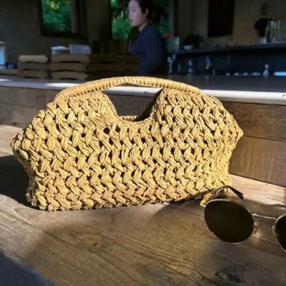 

Модная роскошная плетеная сумка-клатч большой вместимости с простой текстурой, женская сумка, соломенная пляжная сумка, кошелек для отпуска на море