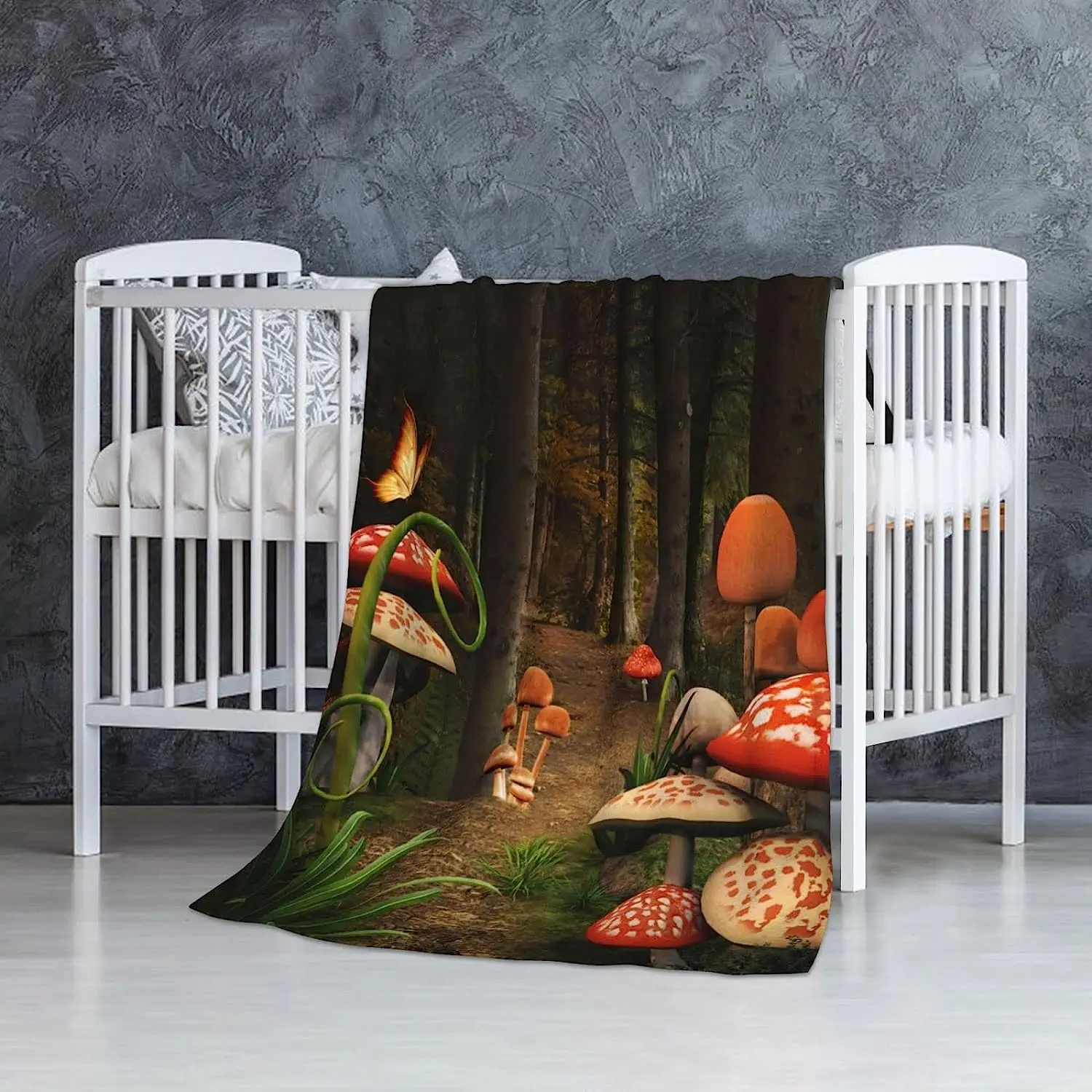 Mushrooms Path Throw Blanket Enchanted Nature Series Tree Trunk Butterfly Decor Throw Blanket Bed Couch Sofa Travelling