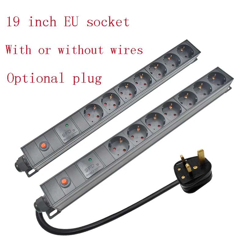 Aluminum alloy shell PDU power board 19 inch EU socket 7AC, with overload protection and surge protection 2m wired/wireless