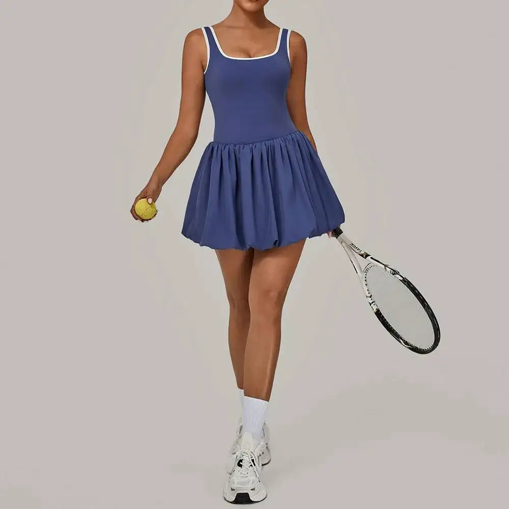 

Two Tone Seamless Tennis Dress Anti Chafing Workout Skirt With Built In Shorts For Running Yoga