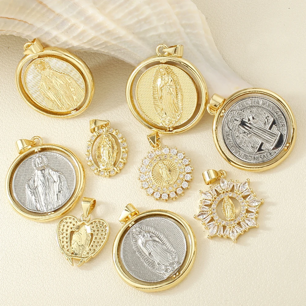 Classic Madonna Pendant And Cross Charms For Jewelry Making Supplies Gold Color Dijes Diy Earring Necklace Keychain Accessories