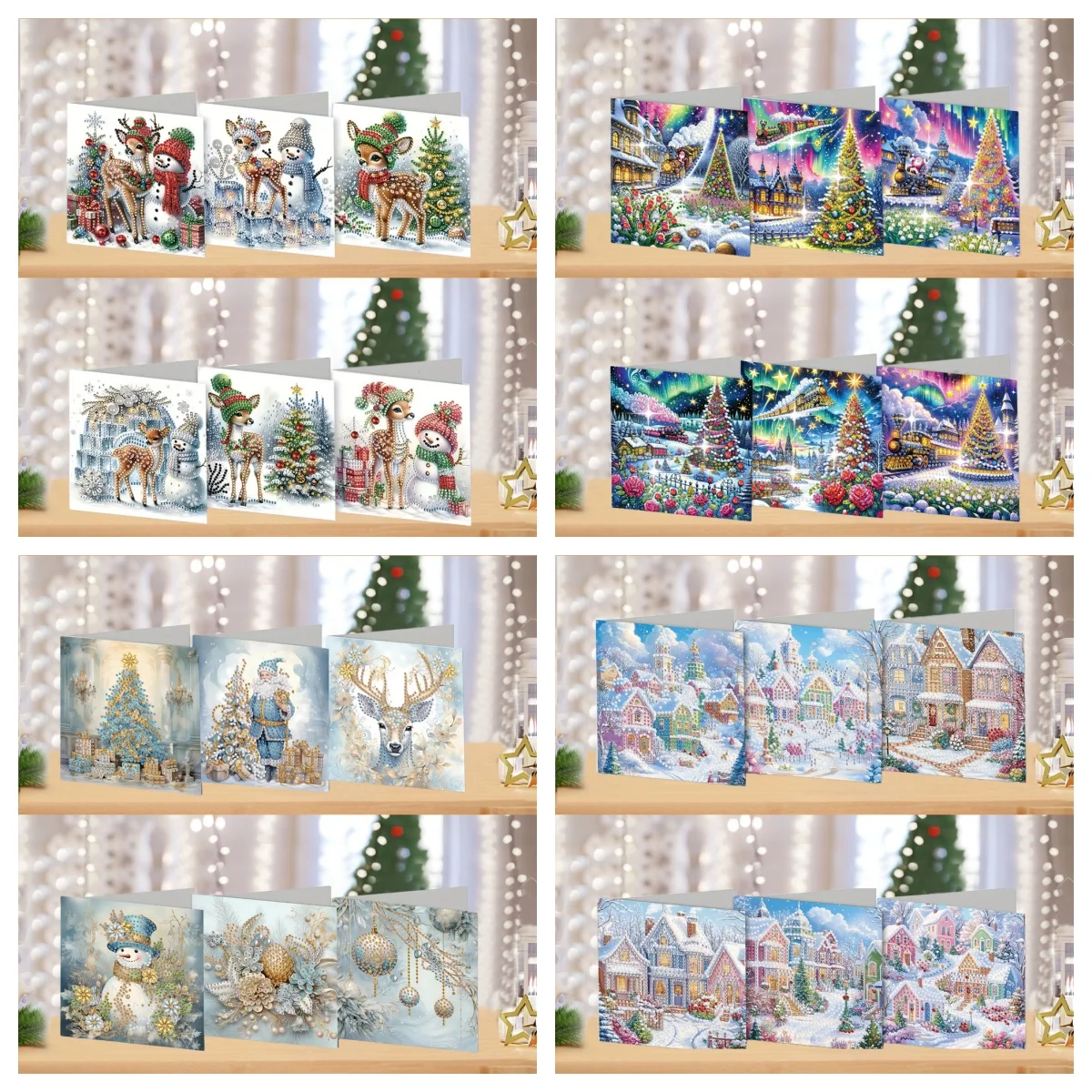 

6 DIY Diamond painting sets of paper greeting cards with Christmas themes/animal pattern postcards, holiday gifts