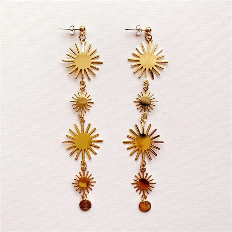 Minimalist Golden Sun Charms Pendant Earrings Jewelry image 2