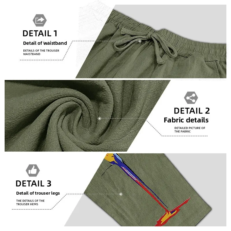 Men's Lightweight Cotton Linen Wide Leg Pants 2025 Spring Summer Breathable Loose Fit Casual Sportswear Long Joggers