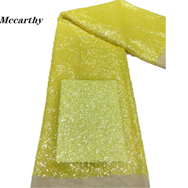 

Mccarthy Yellow African French Net Lace Fabric With Sequins High Quality 2023 Embroidery Mesh Tulle Beaded Dress Sew Materials