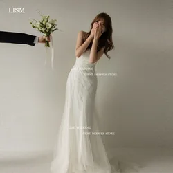 LISM Simple Tulle Korea Mermaid Wedding Dresses Photo Shoot Strapless Floor Length Bridal Gowns For Women Corset Back Event