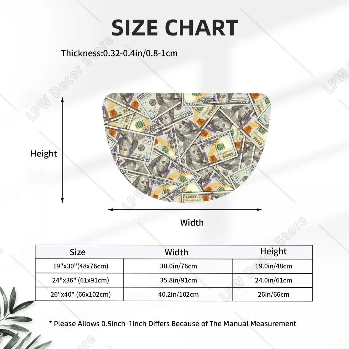 Giant Money Background 100 Dollar Bills Flannel Half Round Doormat Non Slip Bathroom Mat Absorbent Floor Carpet for Bathroom