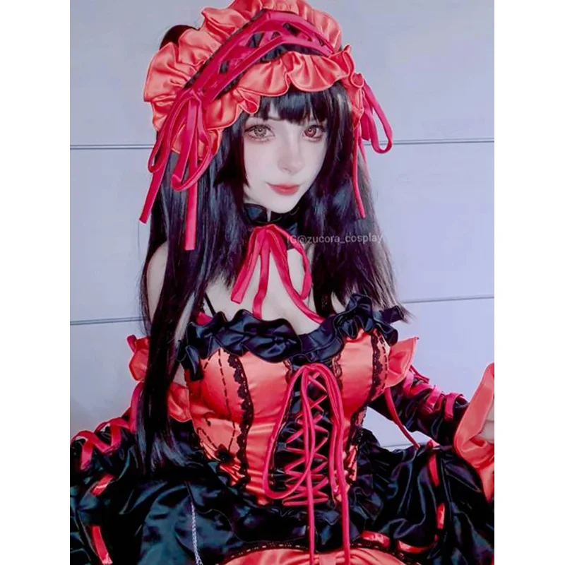 Anime Date to Live Tokisaki Kurumi Costume Cosplay Abito rosso arancione Fantasia Lolita Girl Princess Dress Halloween