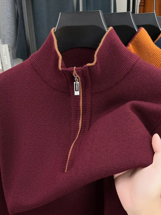 2024 Maglieria di lana da uomo nuova Cerniera spessa f Maglione a collo alto Autunno Inverno Papà di mezza età Vestiti Taglio dritto