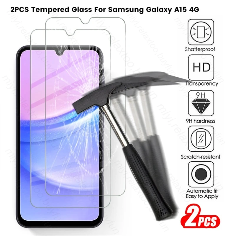 2PCS Tempered Glass Screen Protector For Samsung Galaxy A15 4G Protective Glass Sumsung Samung A 15 25 35 55 A25 A35 A55 5G 2024