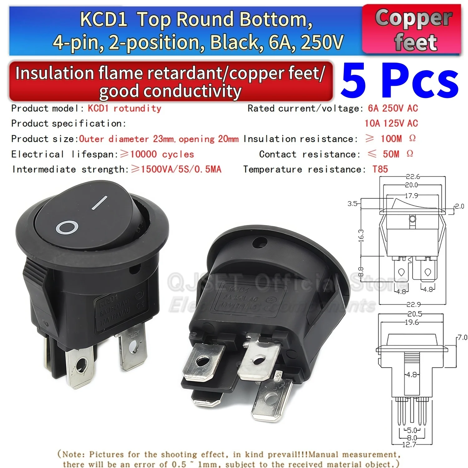 5 Stück KCD1 EIN-AUS-EIN 2/3/4-Pin 2/3-Positionen Einrastbarer 6A 220V Grüner Roter LED Runder Wippschalter für Haushalt DIY Ersatz – Detail 26