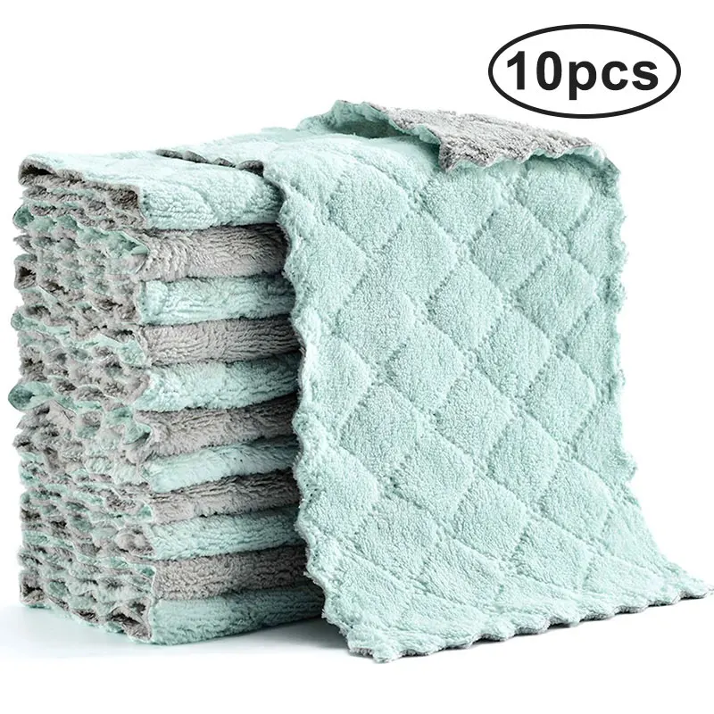 

10Pcs Kitchen Cleaning Towels Microfiber Dish Cleaning Cloth Nonstick Oil Scouring DishReusable Tableware Household Clean Rags