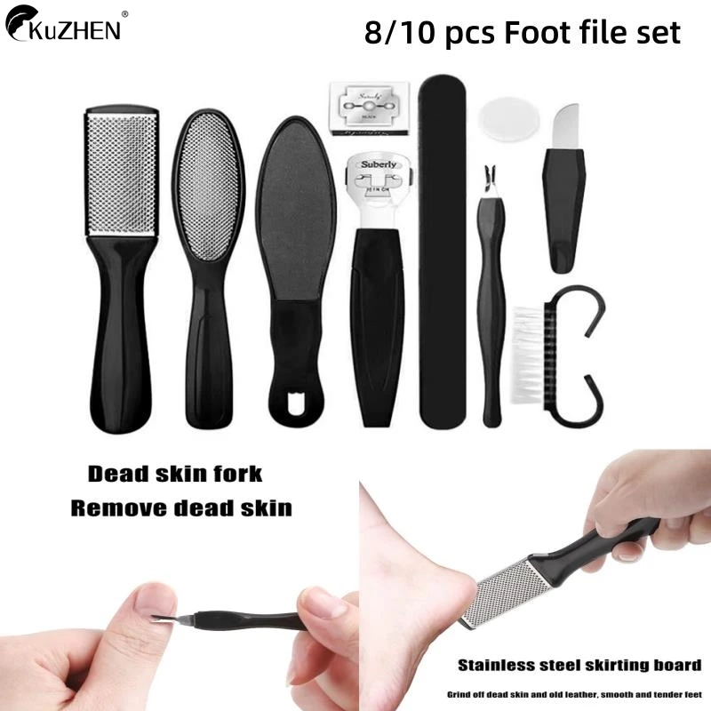 8/10 in 1 Pedicure Set Peeling and Exfoliating Calluses Foot Scrubbing Brush Stainless Steel Double-sided FootCare Pedal Stone