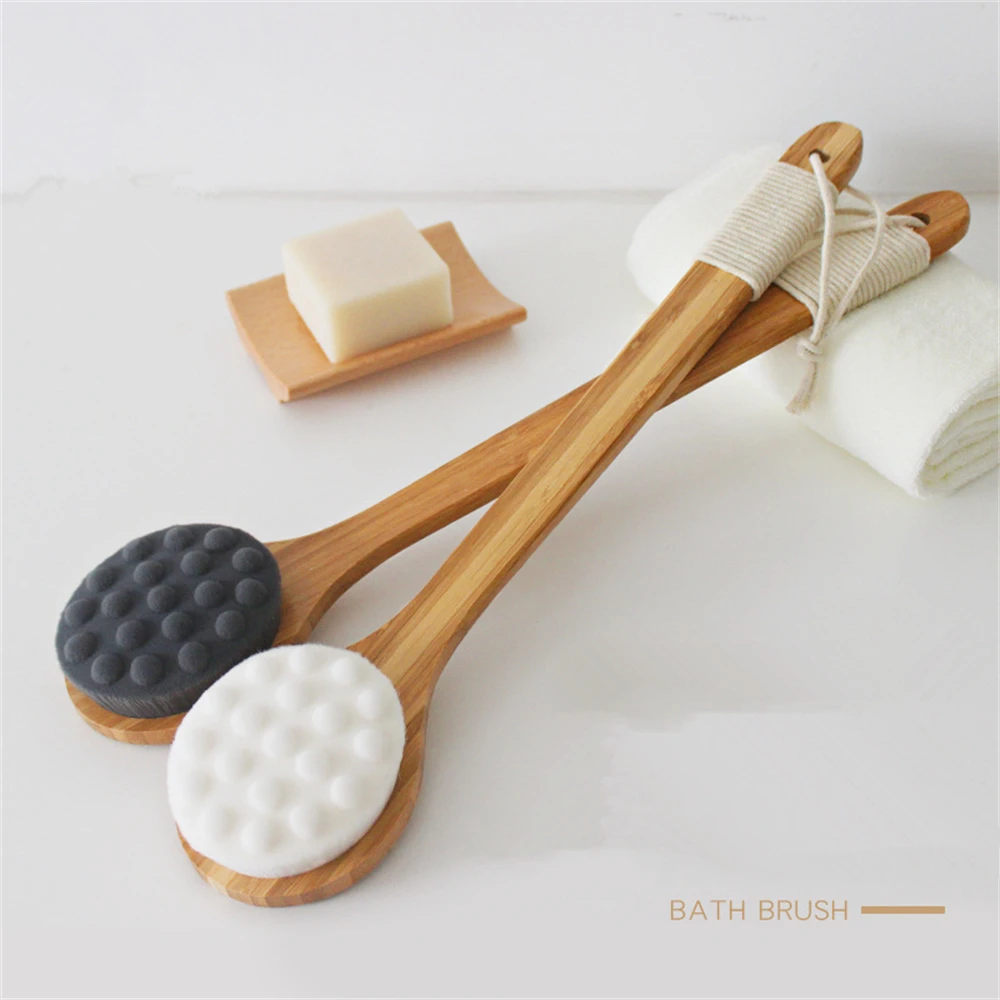 Bamboo Bathroom Body Brushes Long Handle Natural Wool Soft Face Cleaning Brushes Exfoliating Massager Dry Brushing Shower Tool