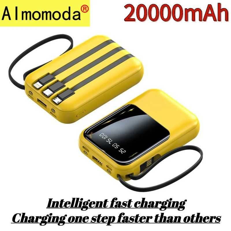 6000-20000mAh built-in 3-wire mini power bank with large capacity, compact and portable mobile power cord, 5 colors