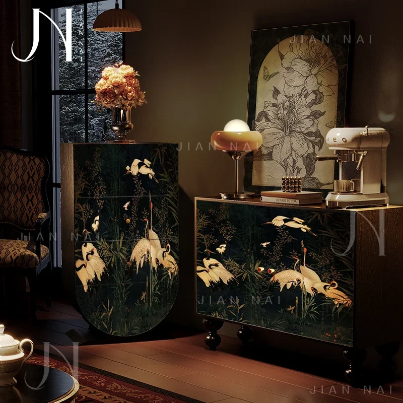 TAO French Chinese style solid wood four buckets bamboo forest crane living room entrance free storage bedroom drawer