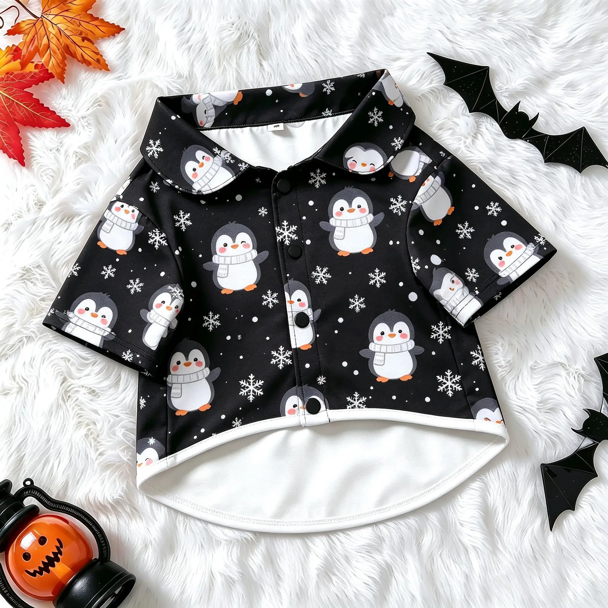 Pet Dog Shirt Black Scarf Penguin Snowflake Print Button Up for Small Medium Dogs Cute Animal Theme Daily Wear