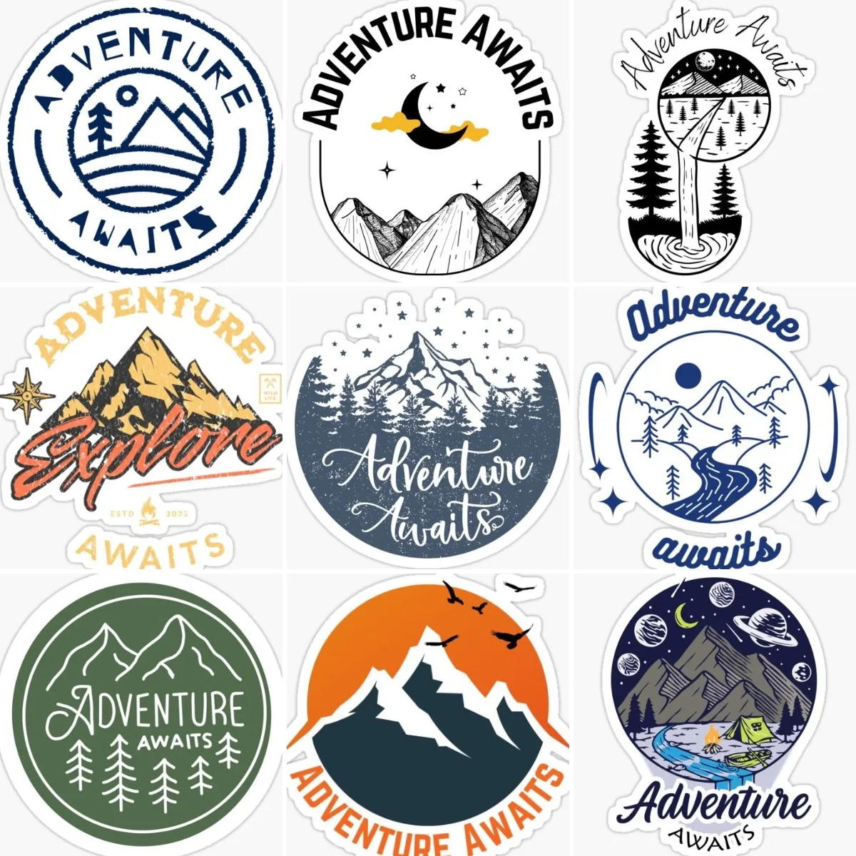 Adventure Awaits Camping Field Expedition Mountain Stickers Moto Bumper Window Car Accessories Vinyl Self-adhesive Decals