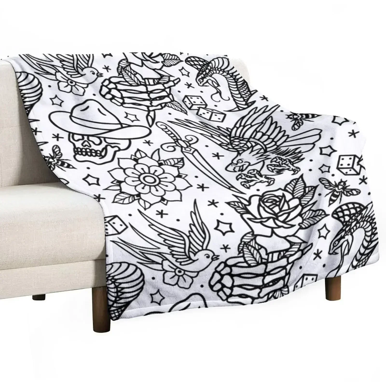 

American Traditional Tattoo Flash Print Variant Throw Blanket Travel Cute Blankets