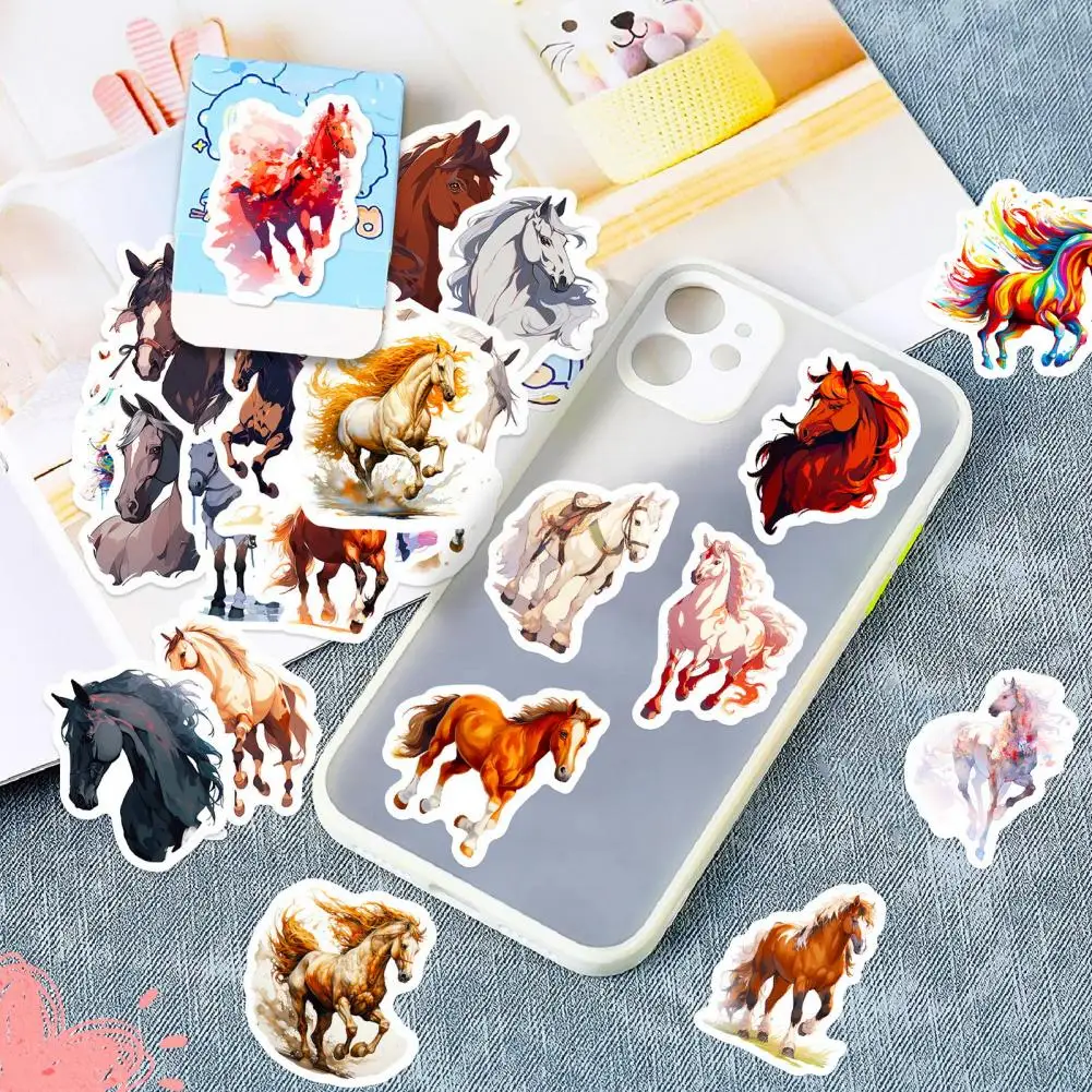 Horse Theme Stickers High-precision Printing Stickers 50pcs Hand-painted Horse Sticker Set Waterproof Pvc for Phone for Luggage