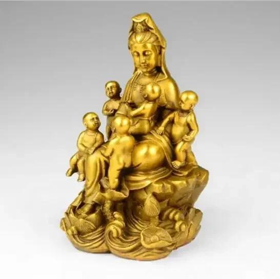 Dekorasi Tembaga Lima Anak Avalokiteshvara Songzi Guanyin Kuil Buddha Didedikasikan untuk Perabotan Rumah