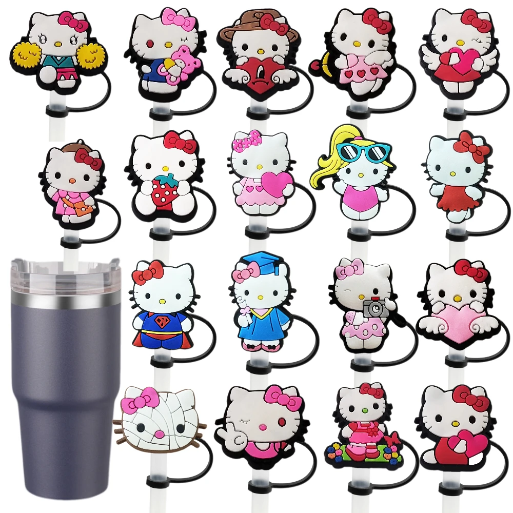 

New hot sale Hello Kitty Straw Cover Cap 10MM Drink Straw Plug Reusable Splash Proof Drinking Fit Cup Straw Cap Charms Pendant