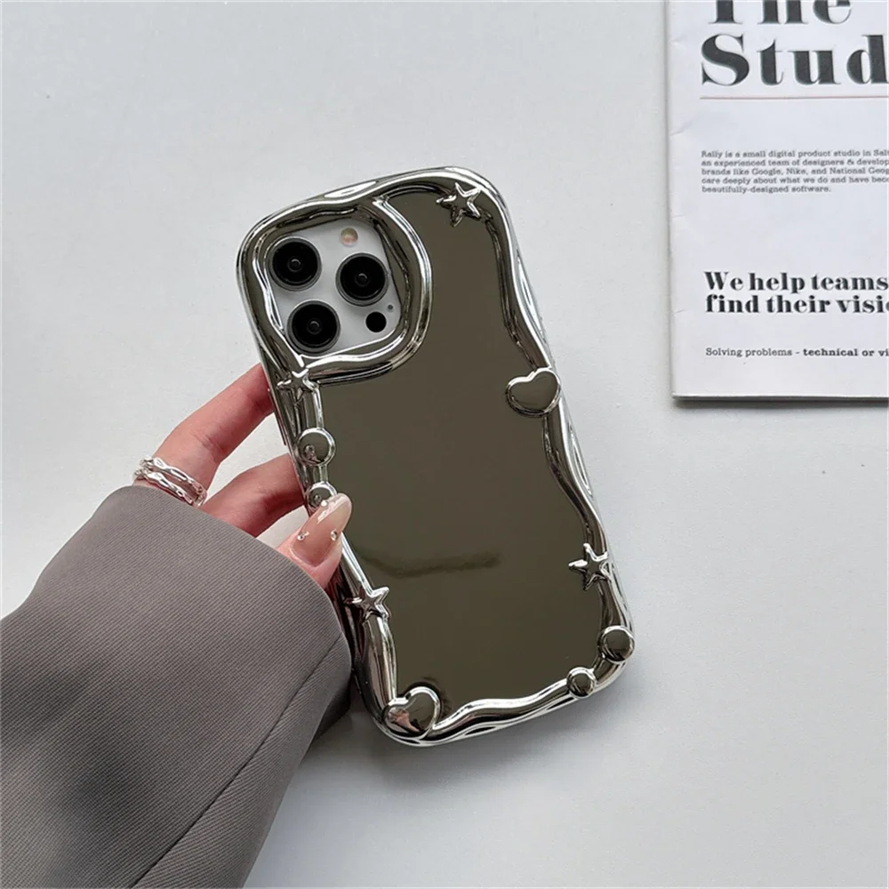 الفاخرة ثلاثية الأبعاد الحب القلب ستار حلقة حامل حامل جراب هاتف آيفون 11 16 15 برو ماكس 14 برو 13 12 الفضة حافة لينة غطاء سيليكون #5