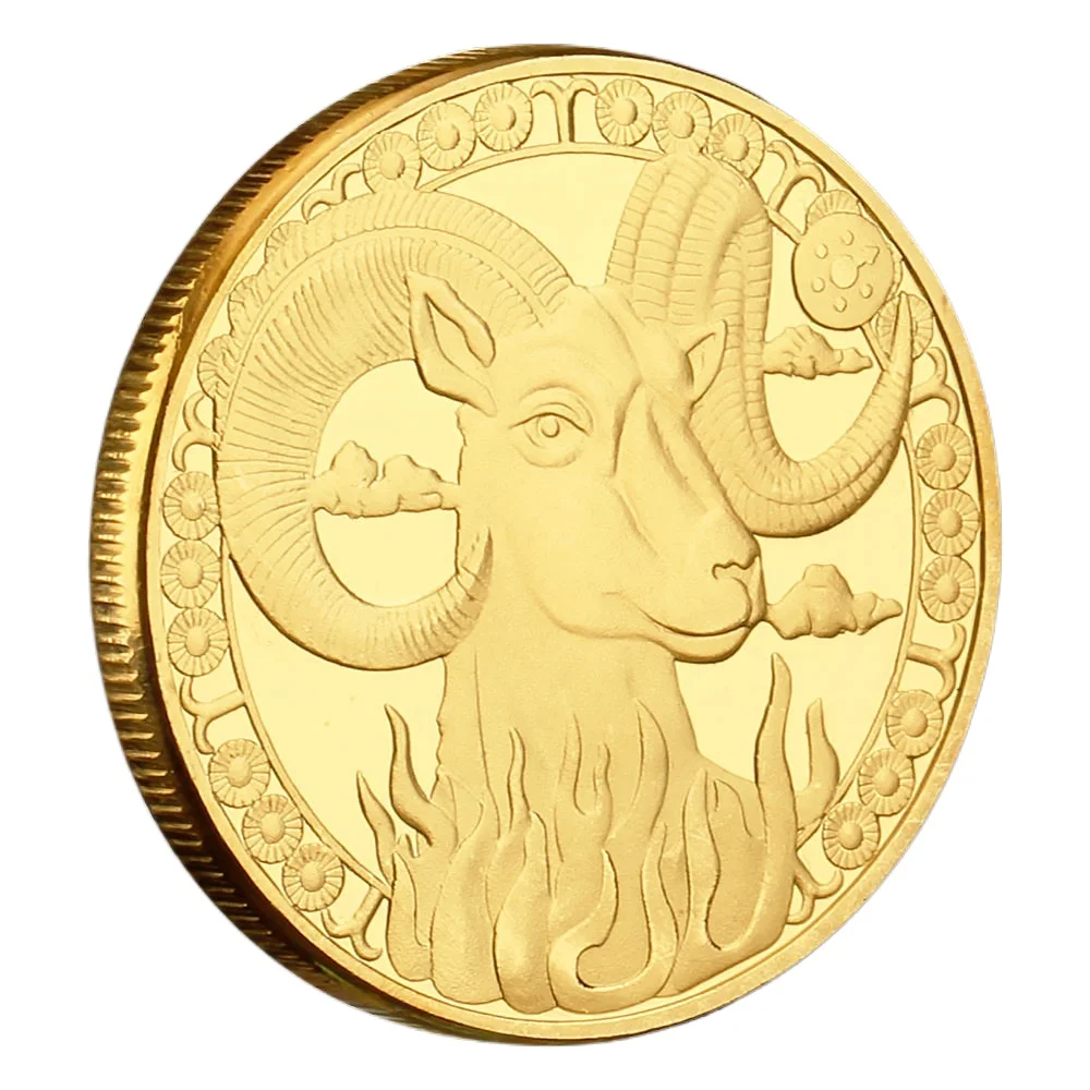 Zodiac Commemorative Souvenir Coin Golden Plated Aries Wishing Lucky Coins Sun God Medal Memorial Coin