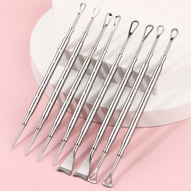 Extractor de espinillas de doble cabezal de acero inoxidable, herramienta extractora de imperfecciones, eliminación de espinillas y comedones, Extractor de imperfecciones faciales y nariz, 1/2 Uds.