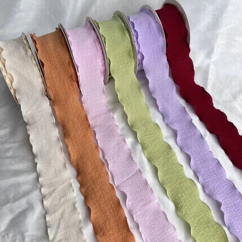 Creative 10 Yards Fishtail Yarn Ribbons Gift Wrapping Bouquets 2.5cm Gifts Packaging Material Wave Edge Pleated Chiffon Ribbon