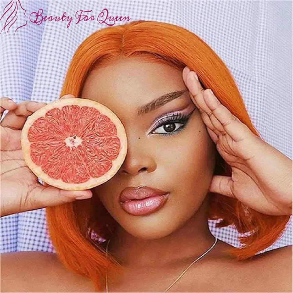 

Парик из натуральных бразильских волос, цвет имбирно-оранжевый, прямой, короткий боб, 13x4, с прозрачной кружевной передней частью, высококачественный, предварительно выщипанный