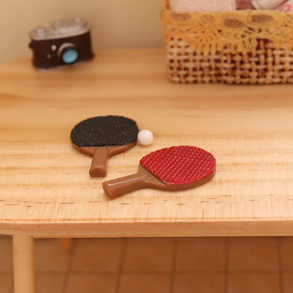 

2Sets Mini Table Tennis Racket Set Miniature House Sports Accessories Realistic Small Table Tennis Bat for Dollhouse Supplies