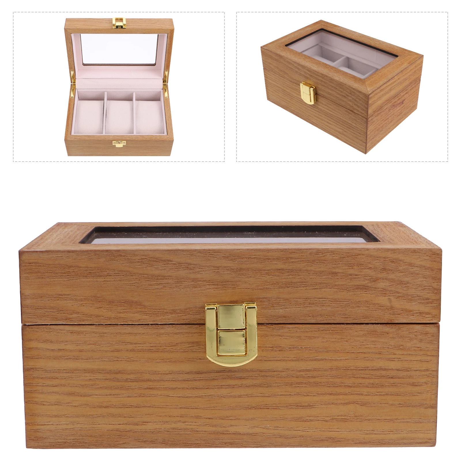 Wooden Watch Box 3 Slots Display Case Vintage Storage ganizer Packing Glass Window Buckle Lock High Quality Gift Men Watch