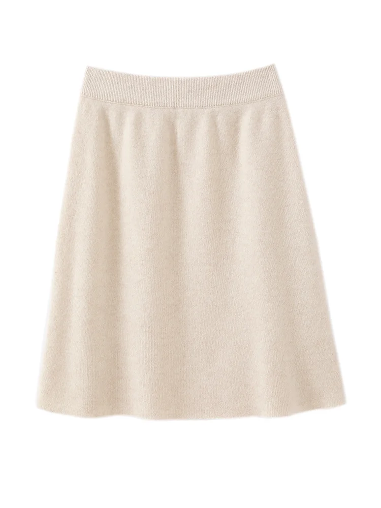 

Women Wool Skirt A-Line Elastic Waist Skirt Office Lady Autumn Winter 100% Merino Wool Knitted Soft Simple Above Knee Mini Dress