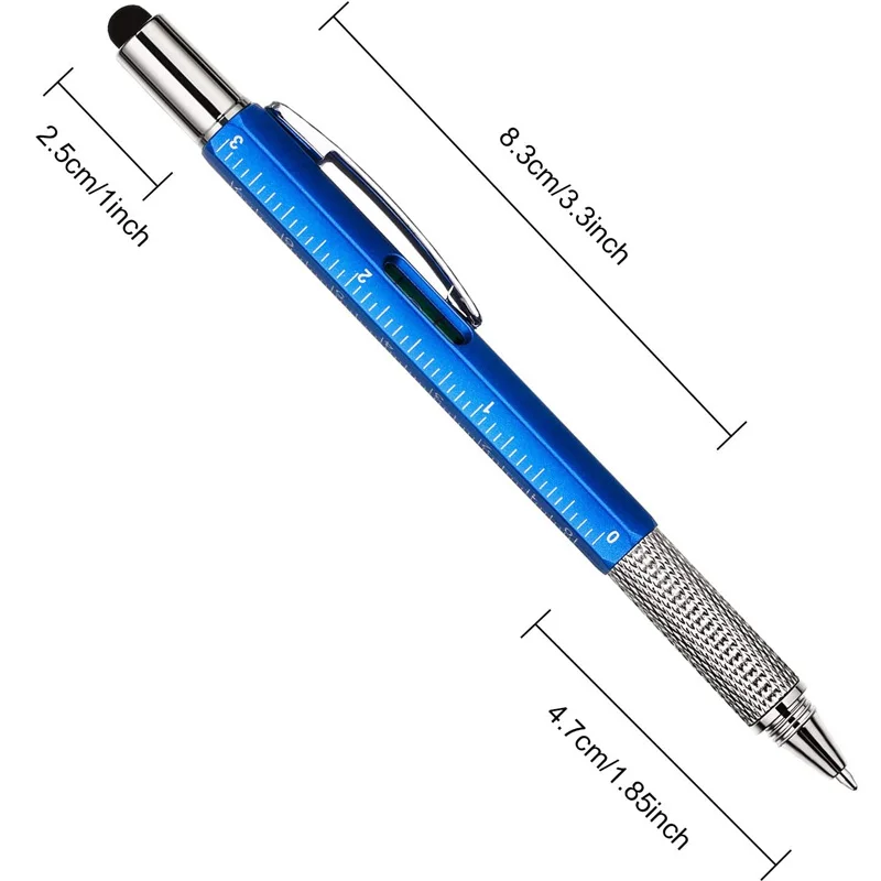 7 In 1 Multifunctional Ballpoint Pen with Modern Multitech Gadget Measuring Ruler Screwdriver Touch Screen Stylus Level