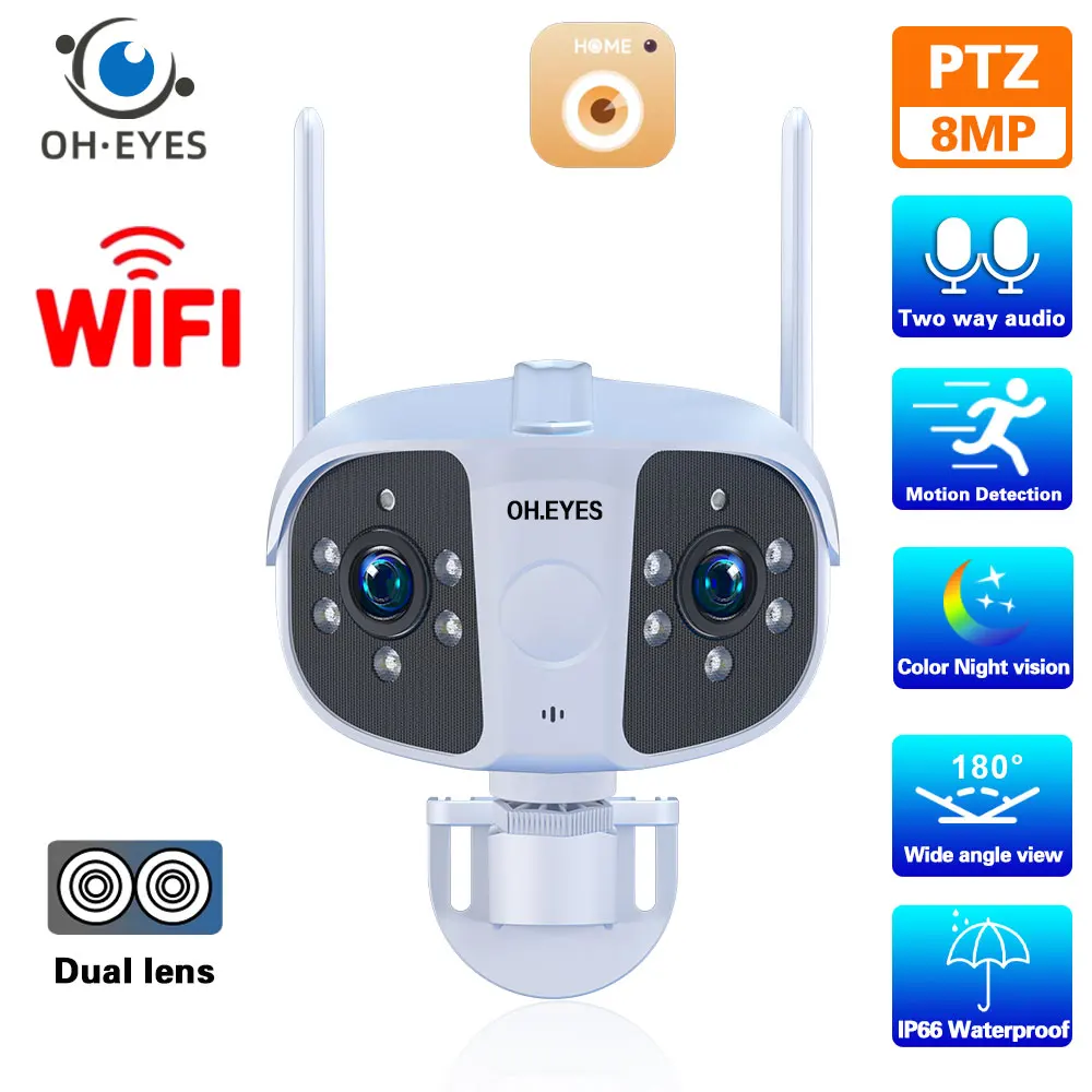 

4K 8MP Dual Lens Wifi IP Camera 2 Way Audio Outdoor 180° Ultra Wide View Angle Panoramic Wireless CCTV Camera Video Surveillance