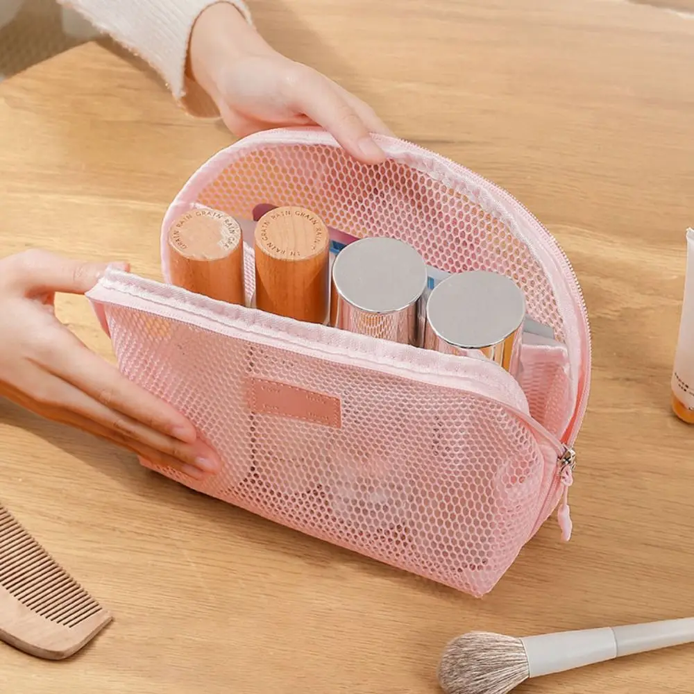 Borsa per cosmetici casual in nylon Borse per trucco in rete a rete portatili multiuso con borse per il lavaggio da toilette con cerniera da viaggio