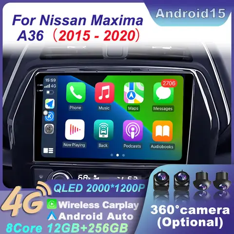 Auto For Nissan Maxima A36 2015-2020 Car BT Wireless Radio Navigation Android 15 Carplay Video 8-core WIFI GPS Stereo Multimedia