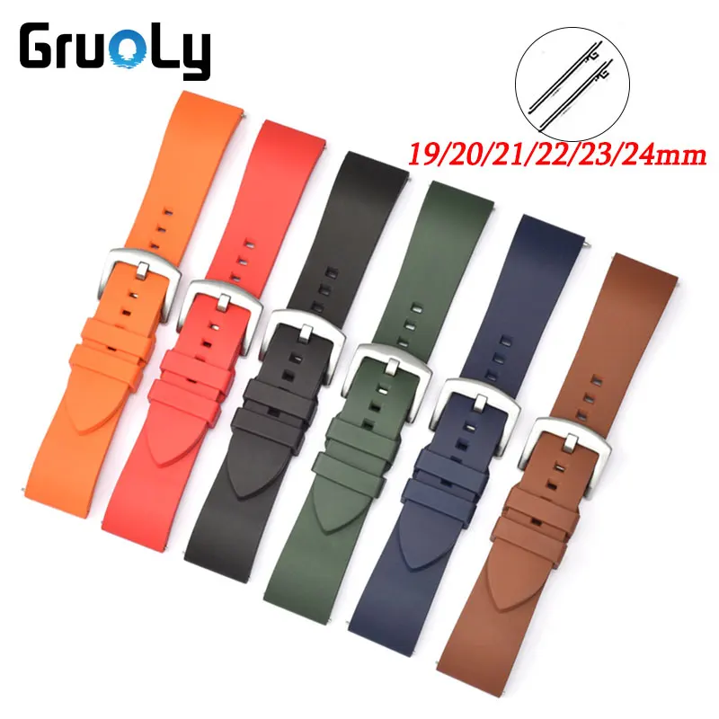 Fluororubber Rubber Watchband Strap 19mm 20 21mm 22mm 23mm 24mm Quick Release Universal Wrist Band For Seiko Rolex Replace Band