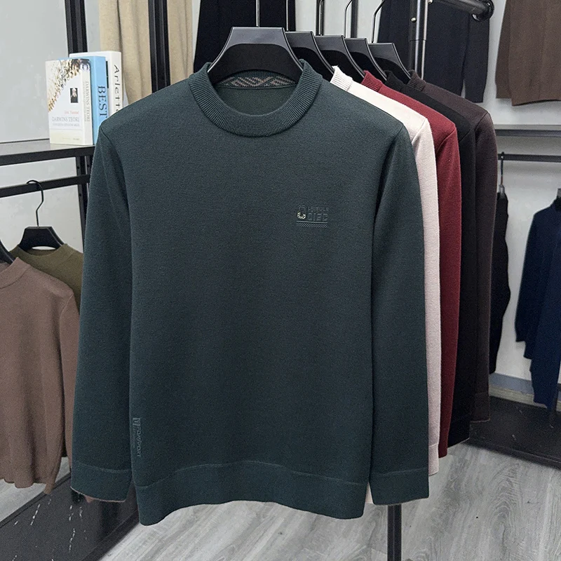 

High quality warm plush knitted pullover men's luxury brand casual round neck comfort new style fashion letter embossed sweater