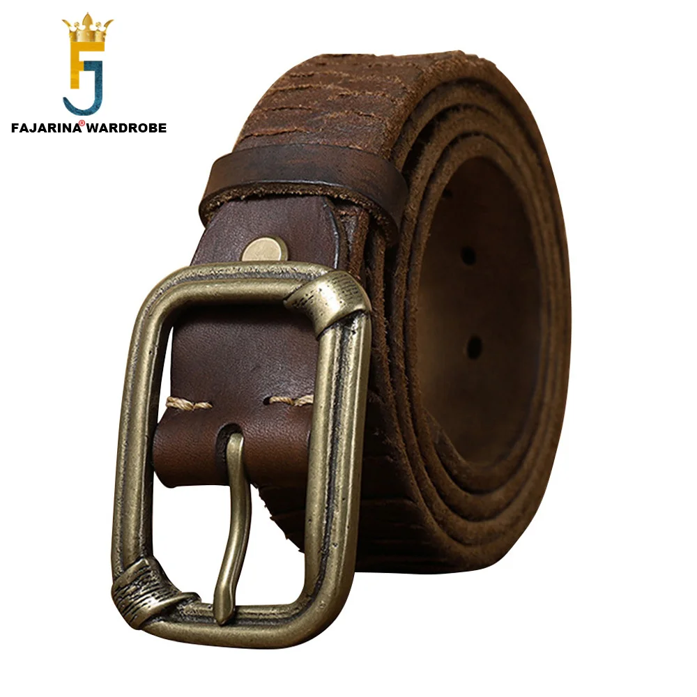 

FAJARINA Top Level Quality Solid Cowskin Leather Thickened Pure Copper Needle Buckle Belt 3.8cm Wide