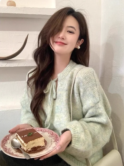 

Ladies Loose Fit Soft Cozy Knitwear Autumn Winter New Sle Korean Lazy Sle Fufu Fair Isle Knitted Sweater Long Sve Crew...