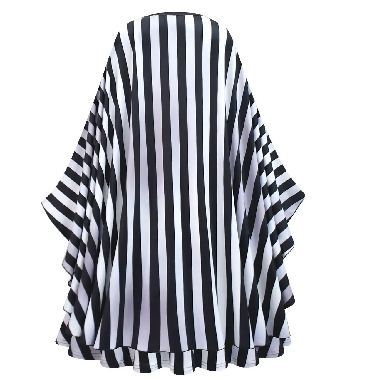 Kids Girls Black and White Stripe Horrible Monk Print Dress Bag Cloak Set Outfit Christmas Role Play Halloween Cosplay Costume