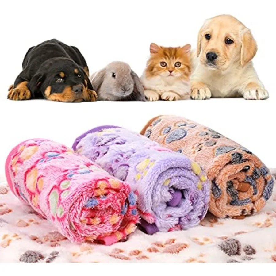 4 Pcs Dog Blanket Fleece Blanket Paw Print Small 24 x 16 Inch White Coffee Pink Purple Ideal for Pet Bedding Cozy Comfort for S