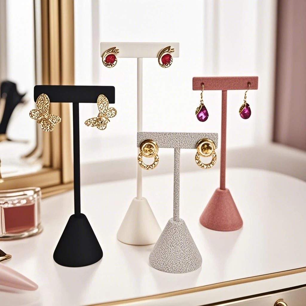 

1PC/3PCS T-shaped Earring Display Stand Velvet PU Leather Jewerly Display Rack Earring Stud Accessories Display Storage Props