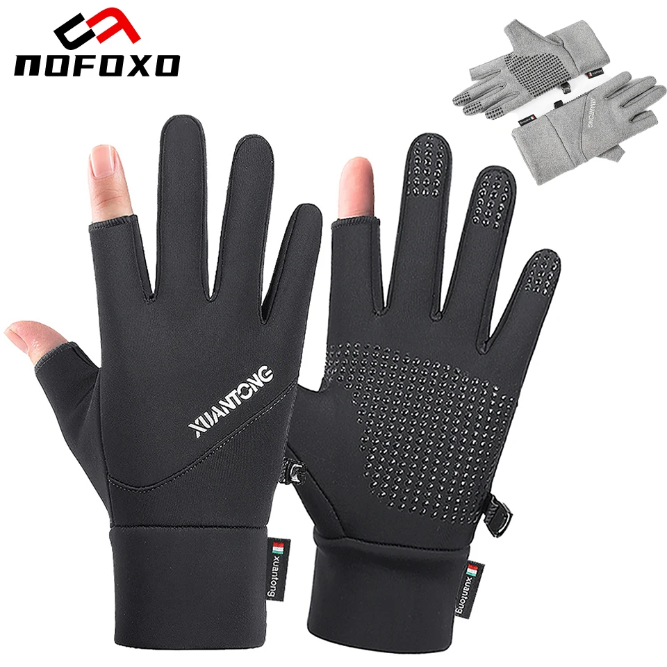 

NOFOXO зимние теплые лыжные перчатки, перчатки для рыбалки с 2 пальцами, защитные противоскользящие перчатки для езды на велосипеде и рыбалки, унисекс для рыбалки на открытом воздухе