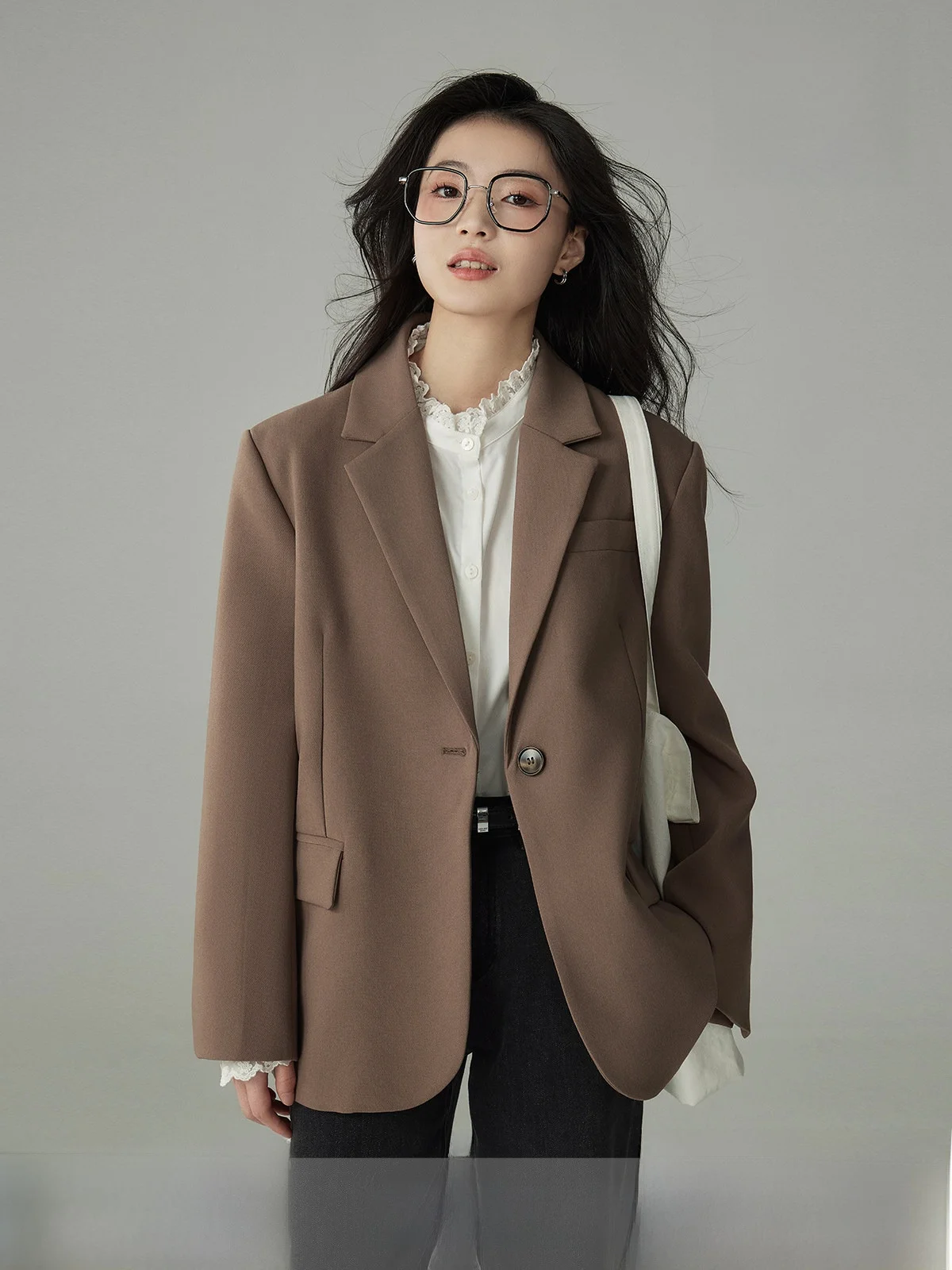

Yake Homecamel Color Casual Professional Suit Jacket Women's Commute Style Long Sleeve Regular Length Pure Color Fashion